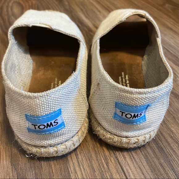 Toms Alpagrata Open Toe Espadrilles Flat Canvas White Sz 8 Twine Sole - Picture 5 of 9